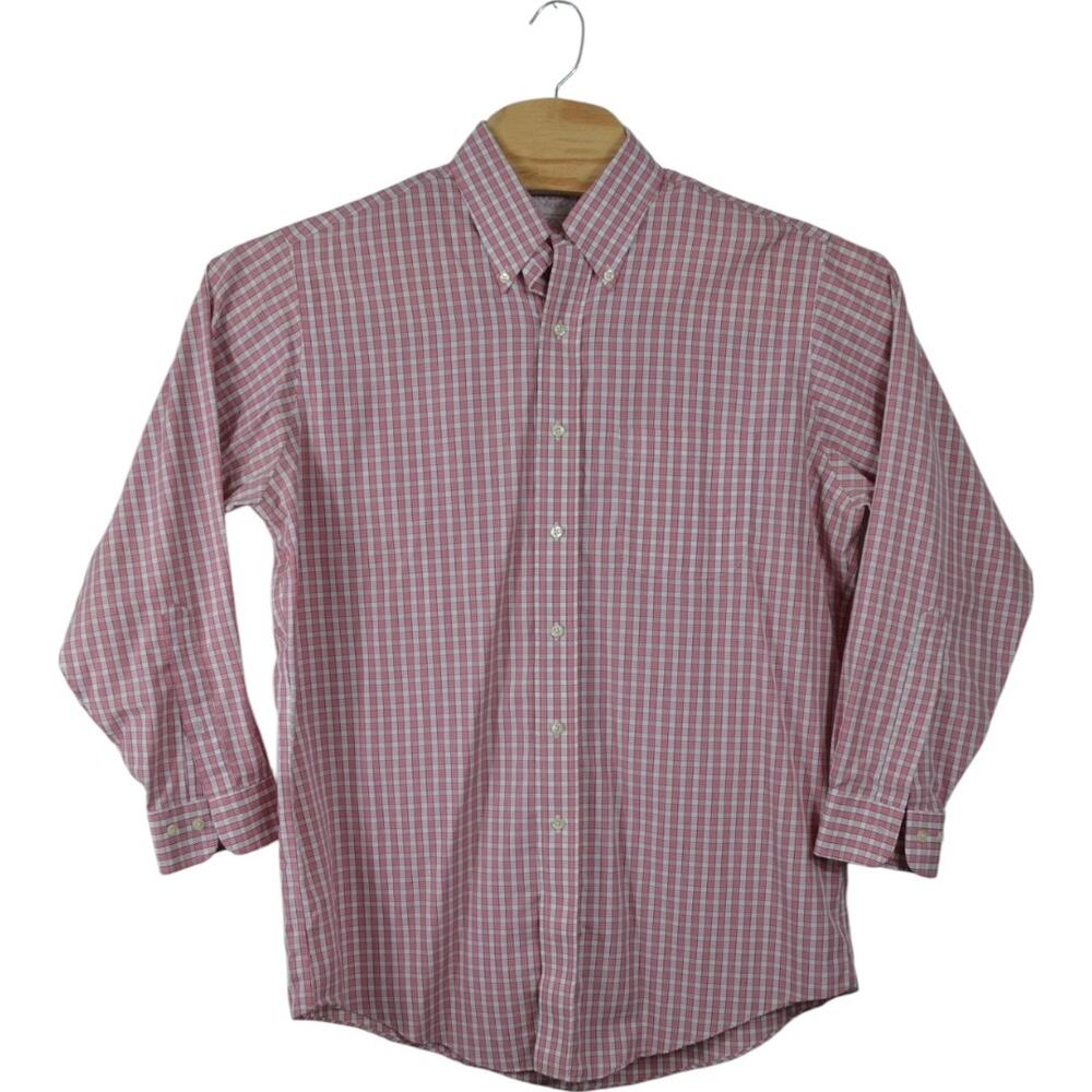 Red & White Gingham Dress Shirt – Button Down Collar XL